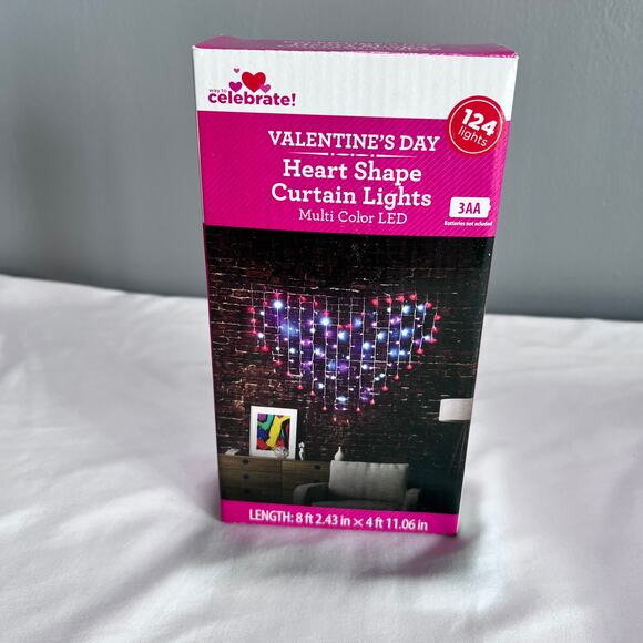 ✨VALENTINE’S DAY Heart Shape Curtain Lights Multi Color LED 124 Lights 8ft x 5ft - Picture 5 of 5